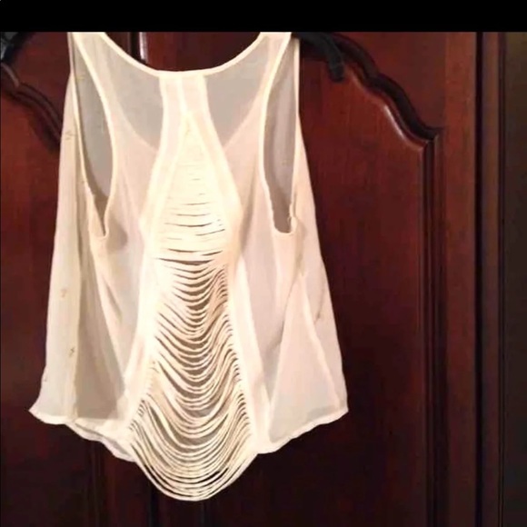Sheer Cream/Gold Shredded Back Blouse - Picture 5 of 5